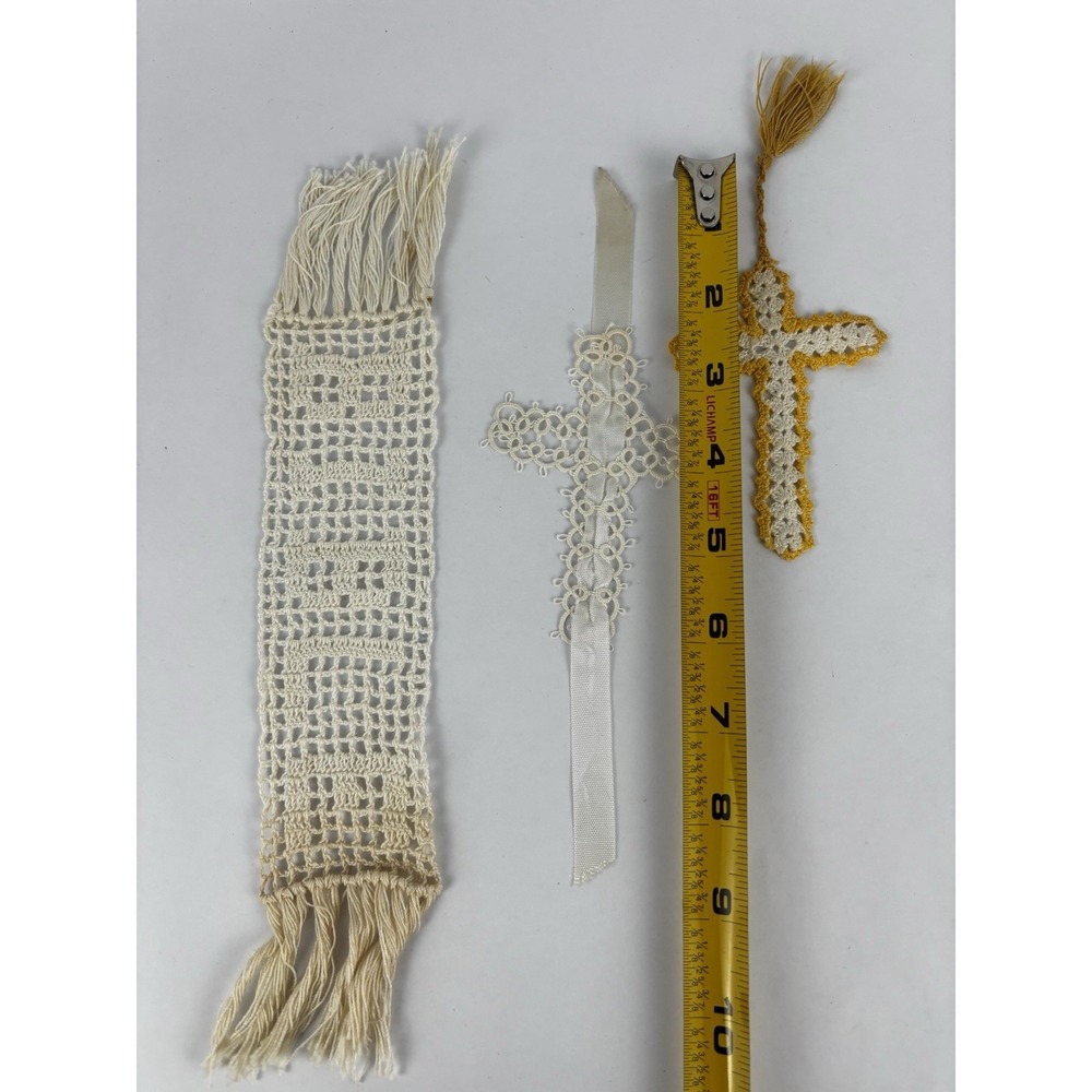 Vintage Crocheted Religious Cross Bookmarks Bible Church Handmade Lot (3) - Picture 6 of 7
